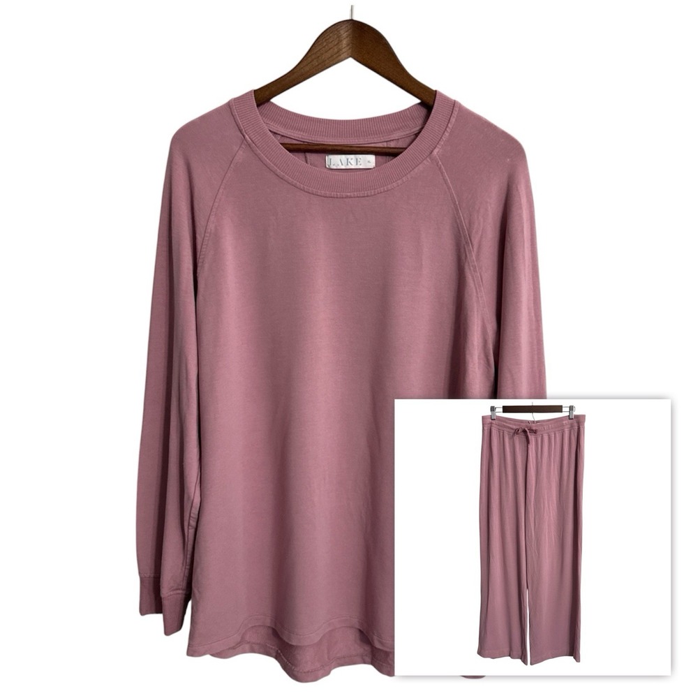 LAKE Women's Dusty Rose Pajama Set - Long Sleeve Top & Drawstring Pants